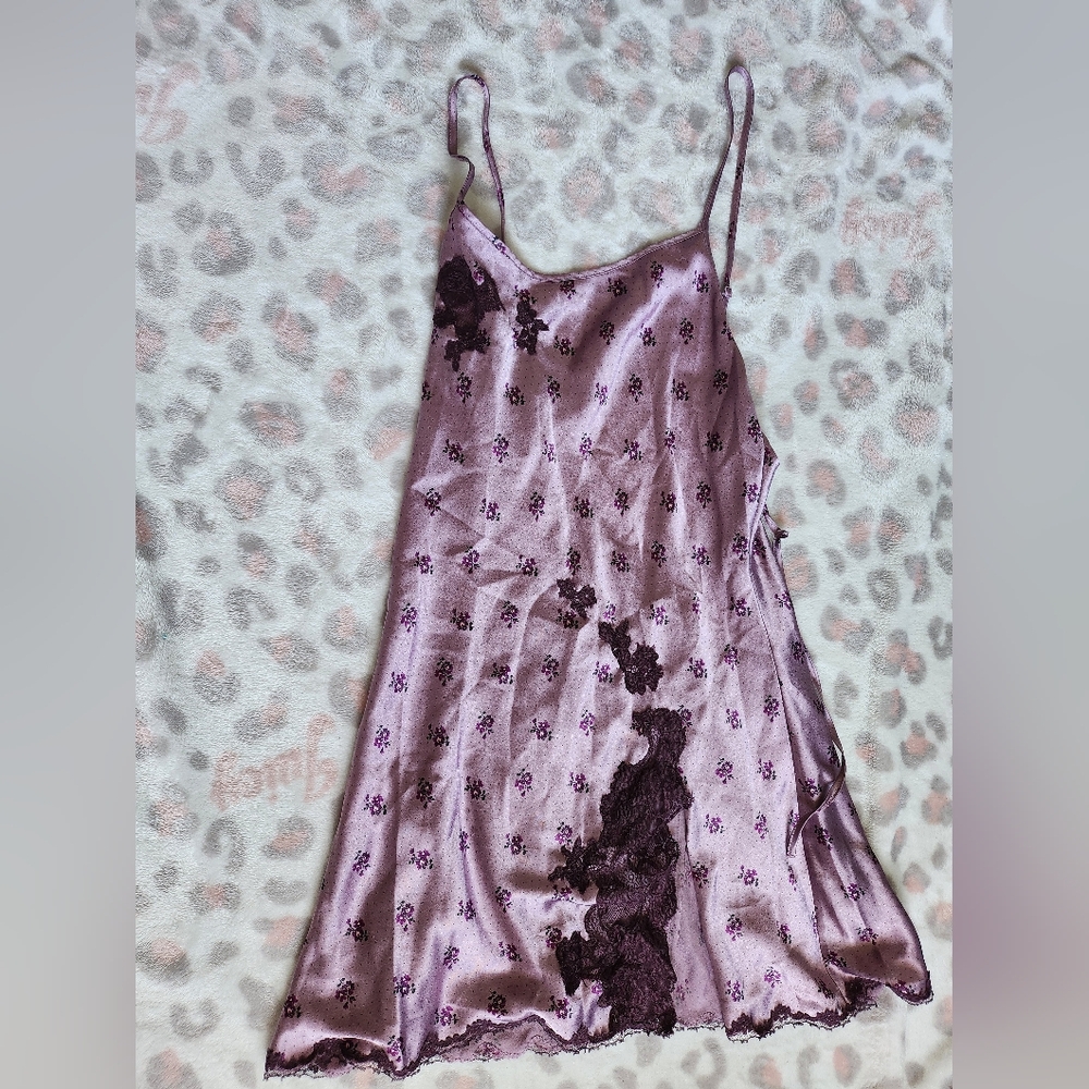 Victoria's Secret Angels Vintage Purple Floral Satin Slip Dress size XS